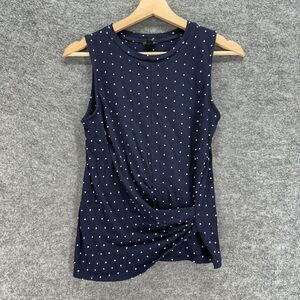 Ann Taylor Top Women S Small Blue Polka Dot Sleeveless Wide Strap Cotton Casual